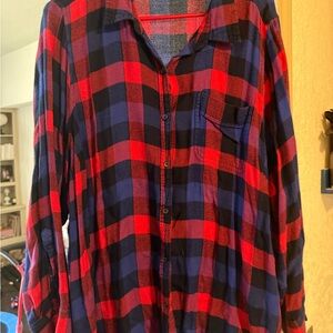 Red and Blue Plaid Button-Up Shirt